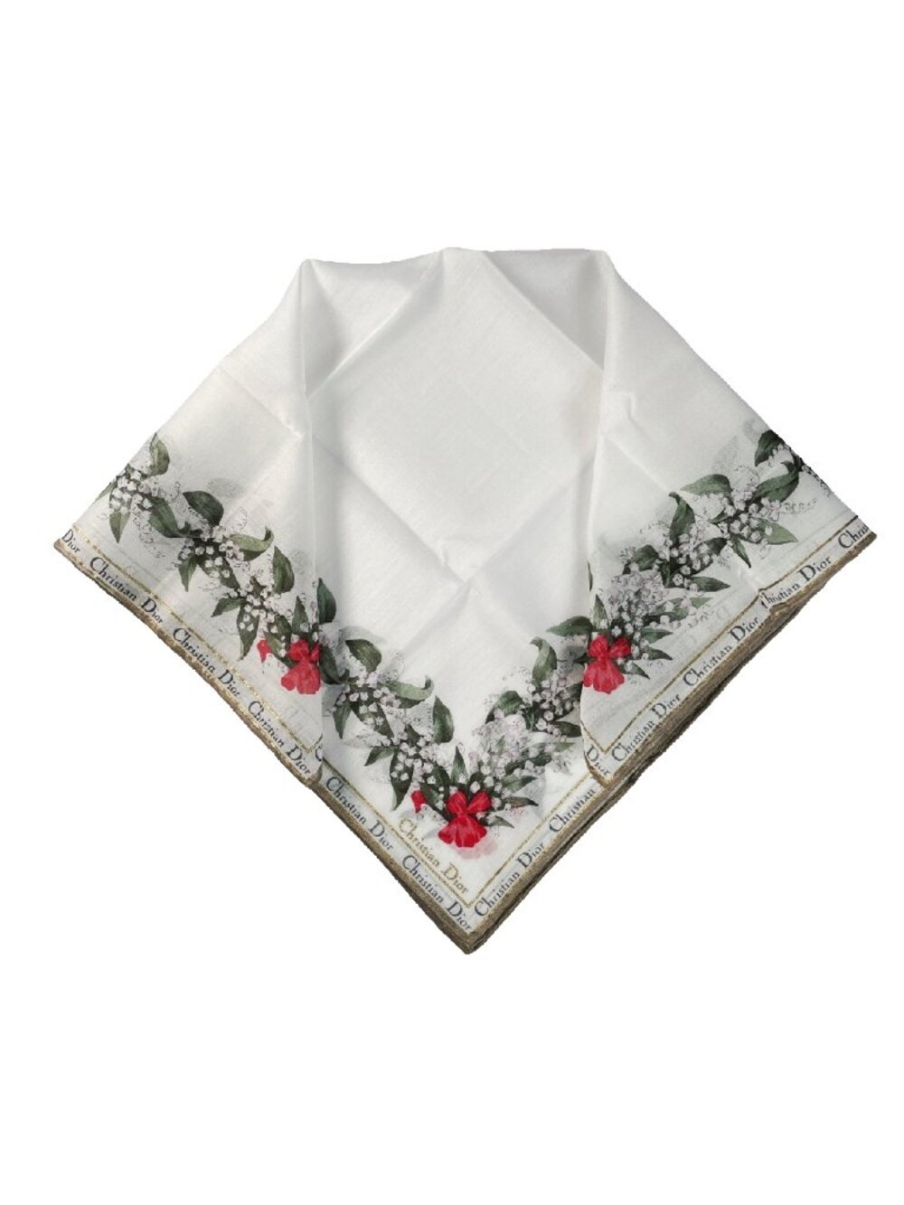 Christian Dior Vintage Cotton Scarf Lily of the Valley Floral Hand Rolled